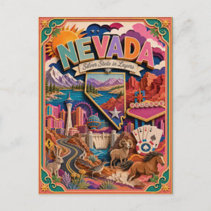 PopCut States Nevada Colorful 3D Paper Art Postcard