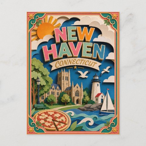PopCut States New Haven Connecticut Paper Art Postcard