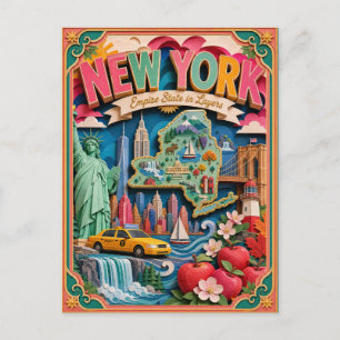 PopCut States New York Colorful 3D Paper Art Postcard