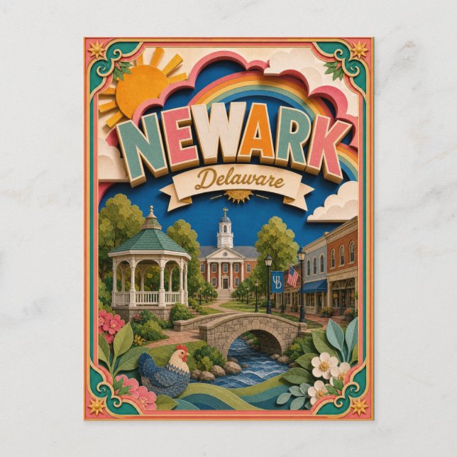 PopCut States Newark Delaware Paper Art Postcard (Front)