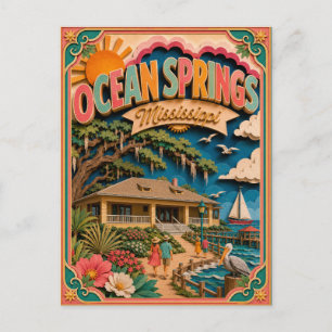 PopCut States Ocean Springs Mississippi Paper Art Postcard
