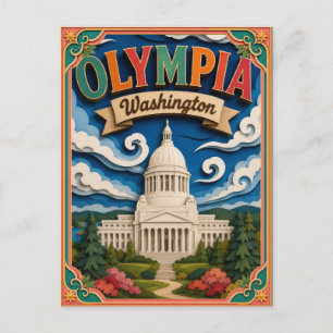PopCut States Olympia Washington Paper Art Postcard