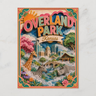 PopCut States Overland Park Kansas Paper Art Postcard