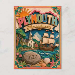 PopCut States Plymouth Massachusetts Paper Art  Postcard