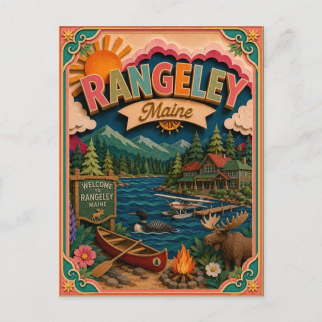 PopCut States Rangeley Maine Paper Art Postcard (Front)
