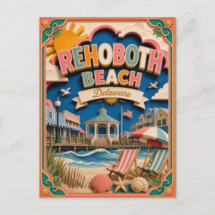 PopCut States Rehoboth Beach Delaware Paper Art Postcard