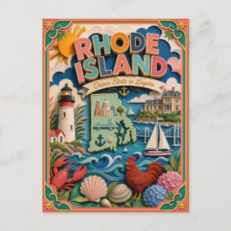 PopCut States Rhode Island Colorful 3D Paper Art Postcard