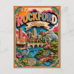 PopCut States Rockford Illinois Paper Art Postcard