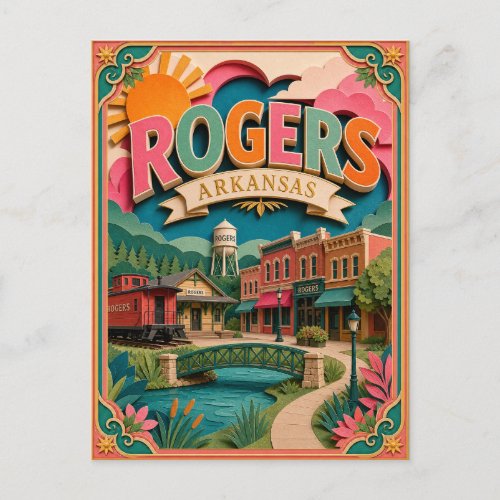 PopCut States Rogers Arkansas Paper Art Postcard