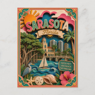 PopCut States Sarasota Florida Paper Art Postcard