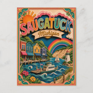 PopCut States Saugatuck Michigan Paper Art Postcard