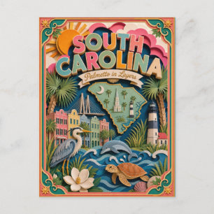 PopCut States South Carolina Colorful 3D Paper Art Postcard