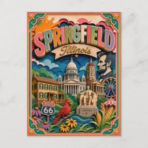 PopCut States Springfield Illinois Paper Art Postcard