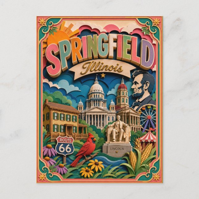 PopCut States Springfield Illinois Paper Art Postcard (Front)