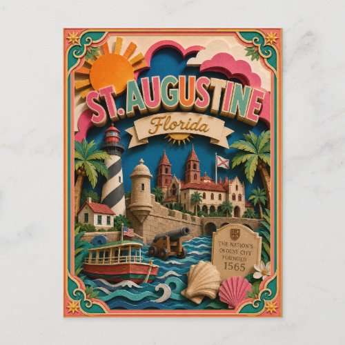 PopCut States St. Augustine Florida Paper Art Postcard
