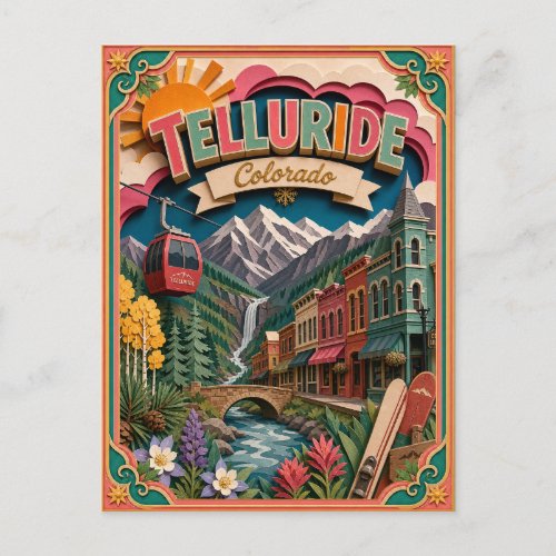 PopCut States Telluride Colorado Paper Art Postcard