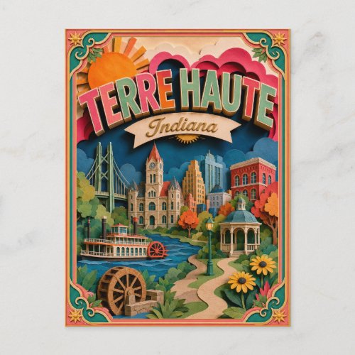 PopCut States Terre Haute Indiana Paper Art Postcard