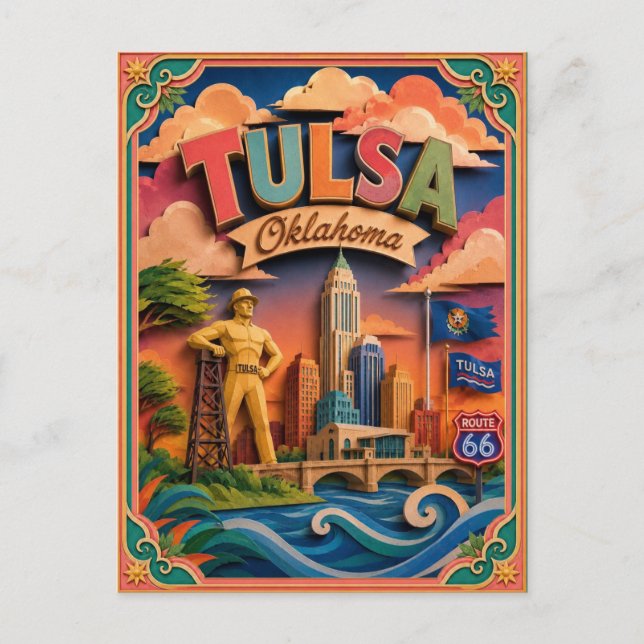 PopCut States Tulsa Oklahoma Paper Art Postcard (Front)