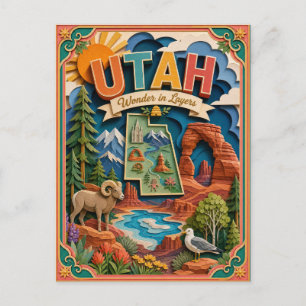 PopCut States Utah Colorful 3D Paper Art Postcard