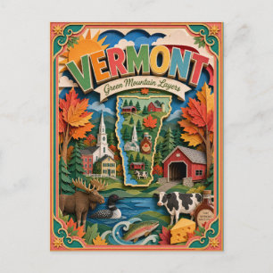 PopCut States Vermont Colorful 3D Paper Art Postcard