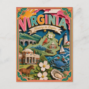 PopCut States Virginia Colorful 3D Paper Art Postcard