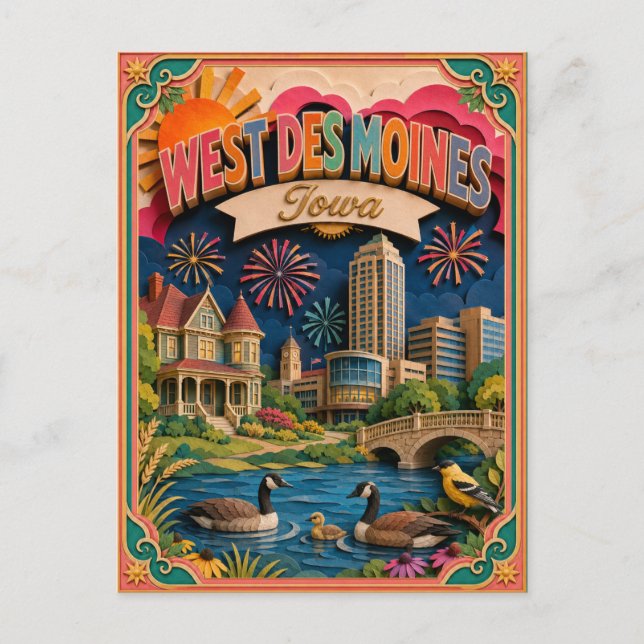 PopCut States West Des Moines Iowa Paper Art Postcard (Front)