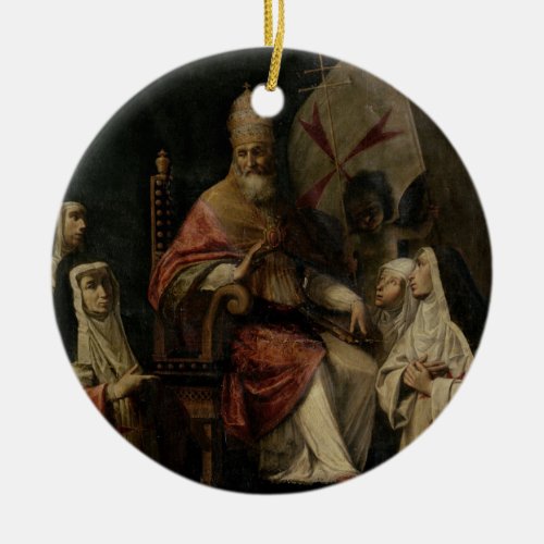 Pope Clement VIII blessing Carmelite Nuns oil on Ceramic Ornament