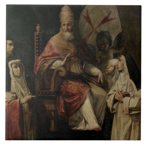 Pope Clement VIII blessing Carmelite Nuns oil on Ceramic Tile