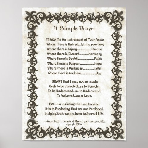 POPE FRANCISST FRANCIS SIMPLE PRAYERBamboo2 Poster