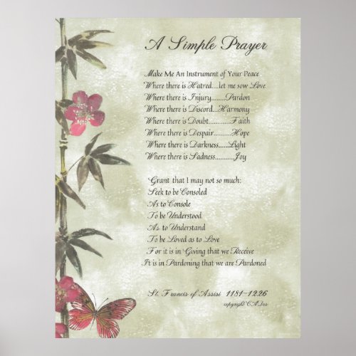 POPE FRANCISST FRANCIS SIMPLE PRAYERBamboo2 Poster