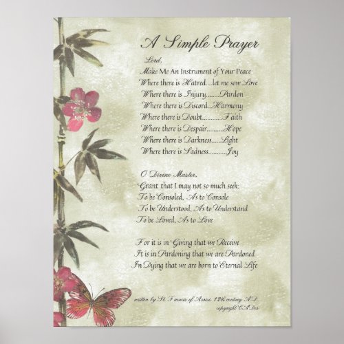 POPE FRANCISST FRANCIS SIMPLE PRAYERBamboo Poster