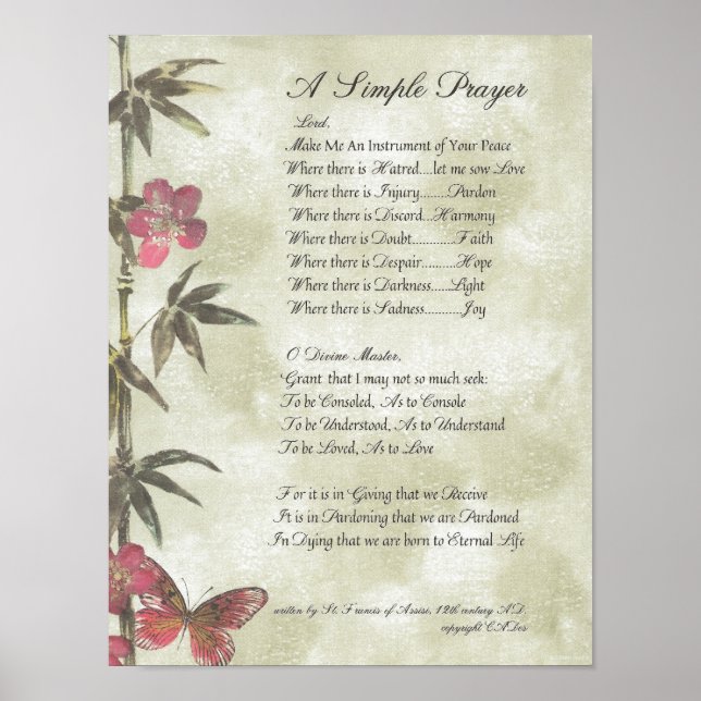 POPE FRANCIS=ST. FRANCIS SIMPLE PRAYER=Bamboo Poster (Front)