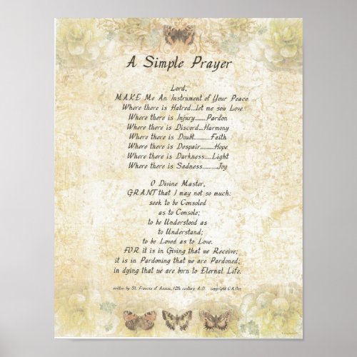 POPE FRANCISST FRANCIS SIMPLE PRAYERButterfly Poster