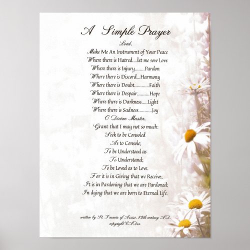 POPE FRANCISST FRANCIS SIMPLE PRAYERDaisies Poster