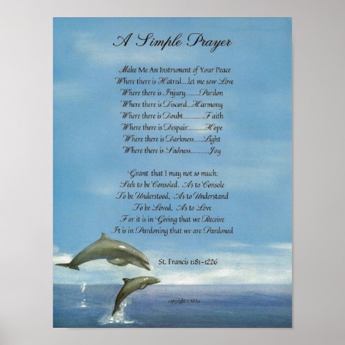 POPE FRANCISST FRANCIS SIMPLE PRAYERDolphins Poster