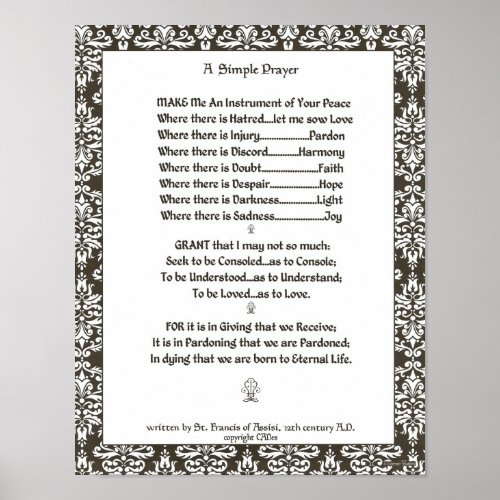 POPE FRANCISST FRANCIS SIMPLE PRAYERFiligree Poster