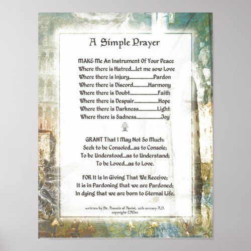 POPE FRANCISST FRANCIS SIMPLE PRAYERLa Piazza Poster