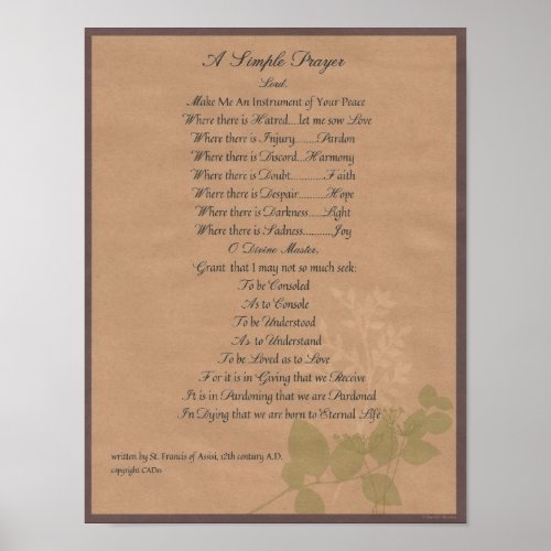 POPE FRANCISST FRANCIS SIMPLE PRAYEROrganic Poster