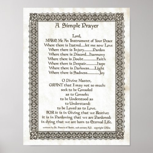 POPE FRANCISST FRANCIS SIMPLE PRAYERParchment Poster