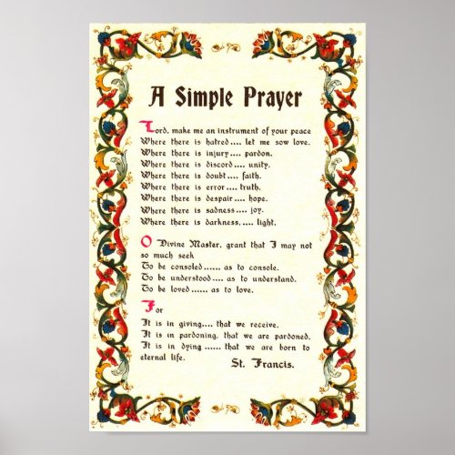 Pope Francis St Francis SIMPLE PRAYER Poster