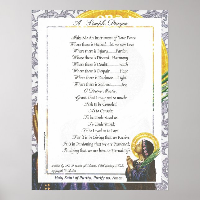 POPE FRANCIS=ST. FRANCIS SIMPLE PRAYER=Purity Poster (Front)