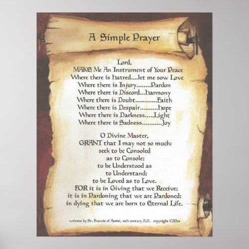 POPE FRANCISST FRANCIS SIMPLE PRAYERScroll Poster