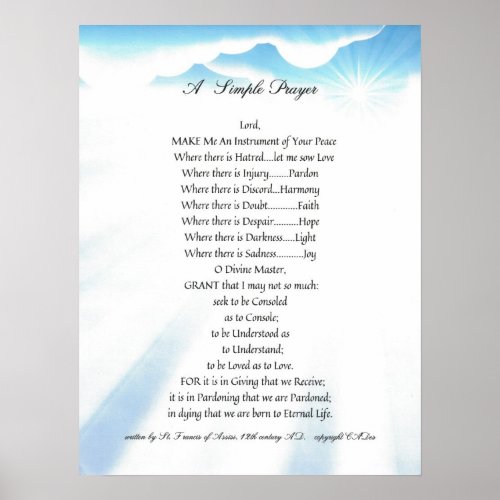 POPE FRANCISST FRANCIS SIMPLE PRAYERSunbeam Poster