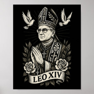 Pope Leo Xiv - Catholic Tattoo Style Christian Des Poster