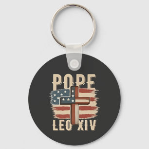 Pope Leo XIV Christian Church Da Pope USA Flag Keychain