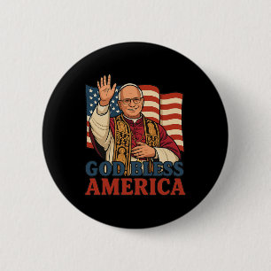 Pope Leo Xiv God Bless America American Flag Pope  Button
