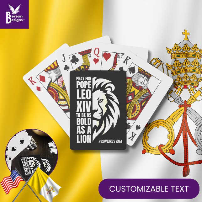 POPE LEO XIV Pray Bold Lion Christian Catholic Poker Cards (Celebrate the new pope w/ these PRAY FOR POPE LEO XIV cards w/ CUSTOM TEXT. Great Catholics gift)