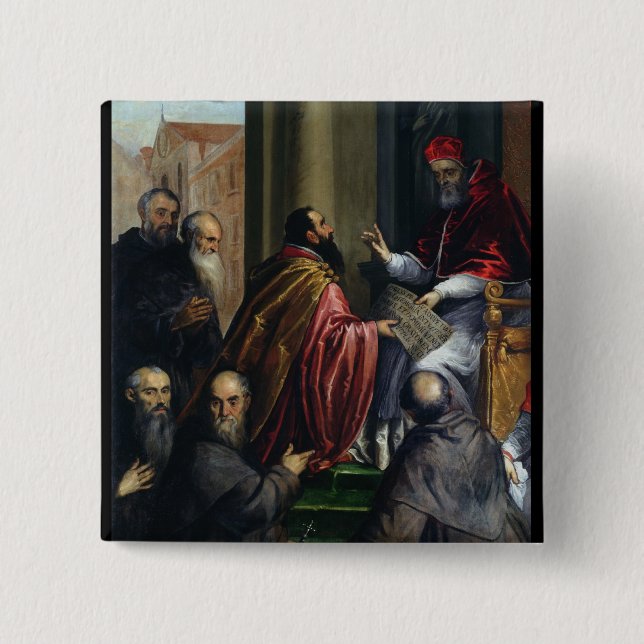 Pope Paul IV Handing over a Statute Pinback Button (Front)