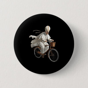 Pope Riding Bike Bicycle Catholic Church Bible Scr Button