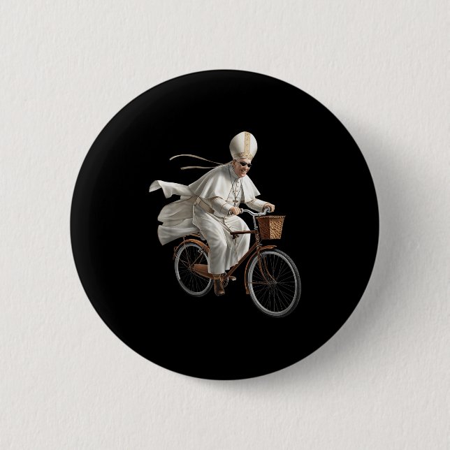 Pope Riding Bike Bicycle Catholic Church Bible Scr Button (Front)
